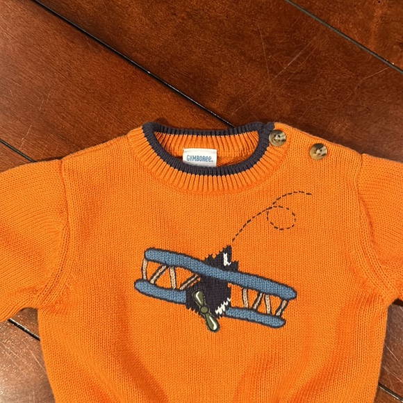 Gymboree 2005 Fly Boys Orange Bi-plane 100% cotton airplane sweater 3-6 months - Picture 5 of 12